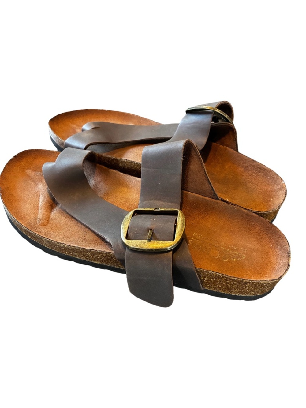 White Mountain Harley Sandals Brown Cork Footbed Toe Loop 8.5